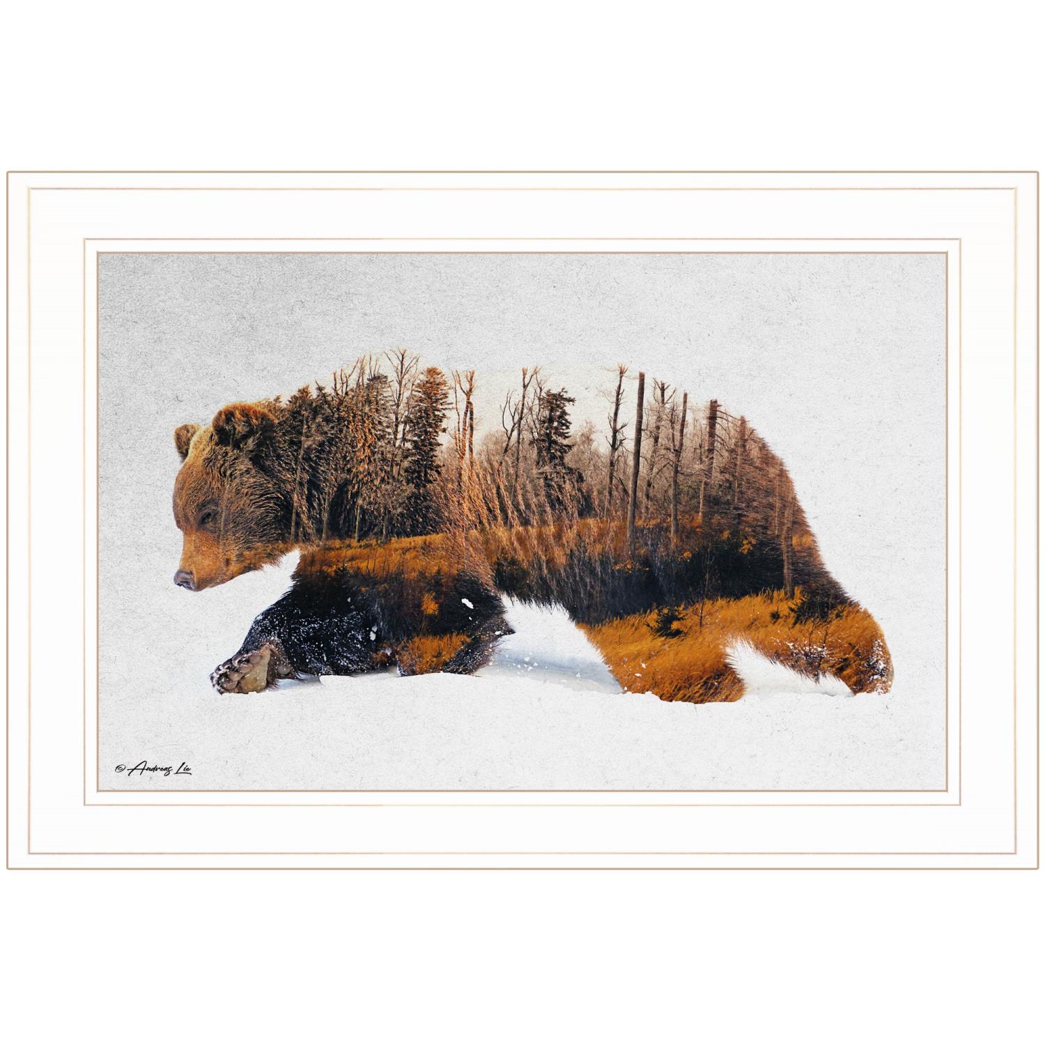 TrendyDecor4U "Traveling Bear by Andreas Lie, Ready to Hang Framed Print, White Frame