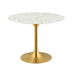 Modway Lippa 40" Round Dining Table, Gold White