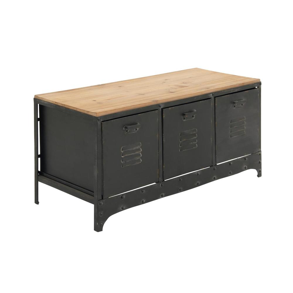 Zimlay Industrial 3-Drawer Iron And Fir Wood Storage Bench 51851