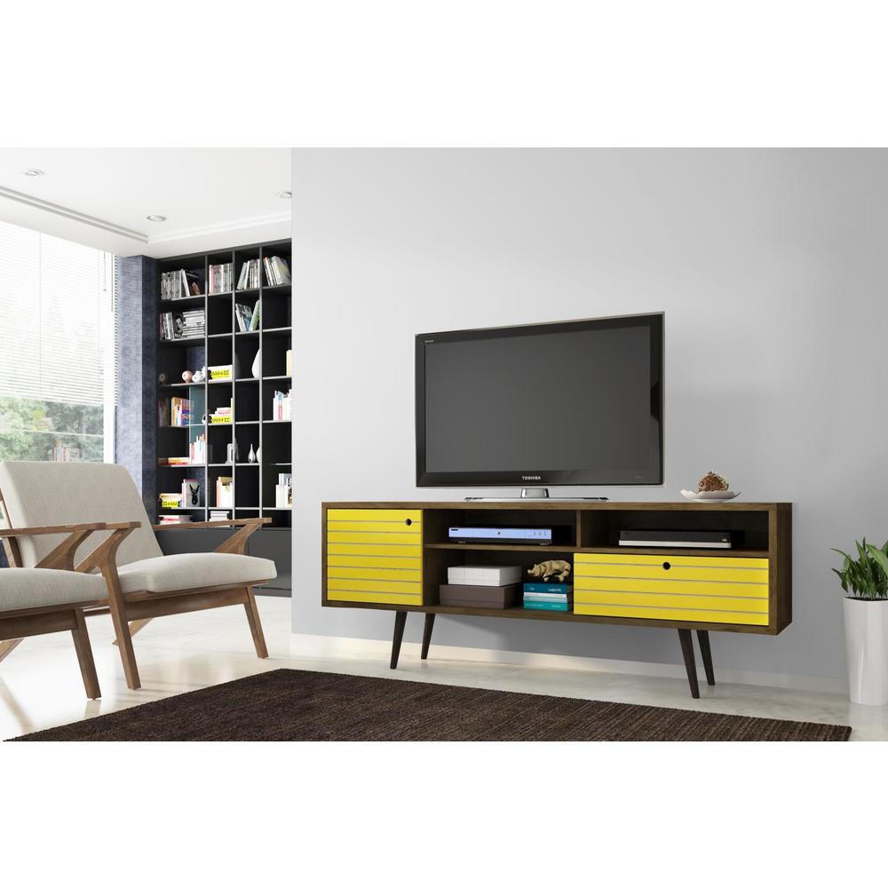 Manhattan Comfort Liberty TV Stand With Rustic Brown And Yellow Finish 202AMC94