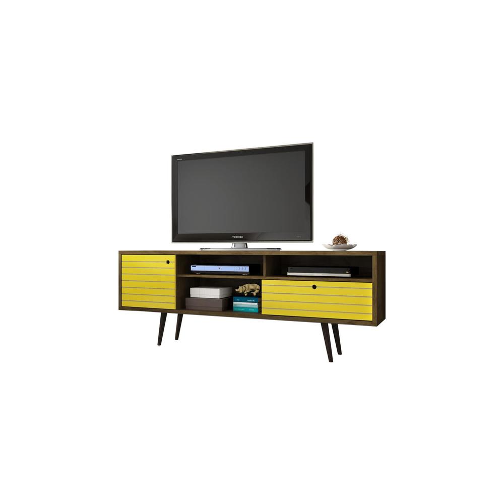 Manhattan Comfort Liberty TV Stand With Rustic Brown And Yellow Finish 202AMC94