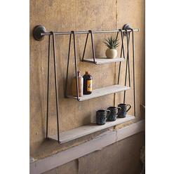 Kalalou CHW1001 39 x 5 x 29 in. Wood & Metal Triple Hanging Shelf&#44; Multi Color