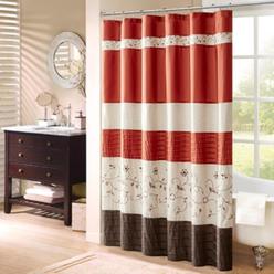 Olliix Madison Park Faux Silk Lined Shower Curtain w/Embroidery,MP70-2646