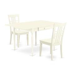 East West Furniture Monza Wood 3-Piece Dining Set With Linen White MZLG3-LWH-W