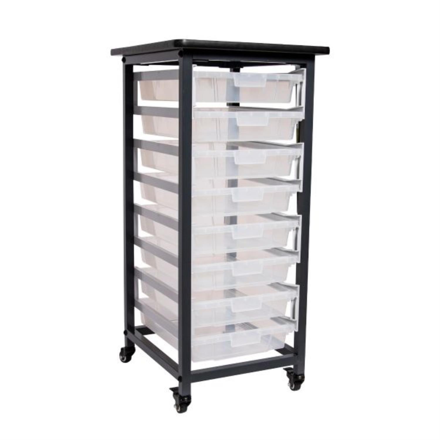 Luxor Single Row Mobile Bin Storage Unit With Small Clear Bins MBSSR8SCL