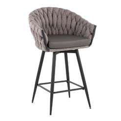 Lumisource Braided Matisse Contemporary Counter Stool in Black Metal with Grey Faux Leather