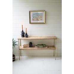 Kalalou NNH1009 Iron Console Table with Mango Wood Shelves&#44; Natural & Brass