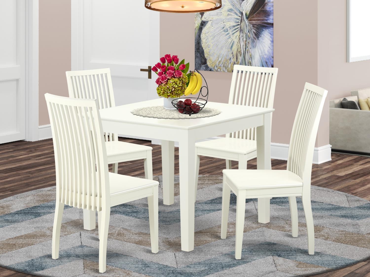 East West Furniture Oxford Wood 5-Piece Dining Set With White OXIP5-LWH-W