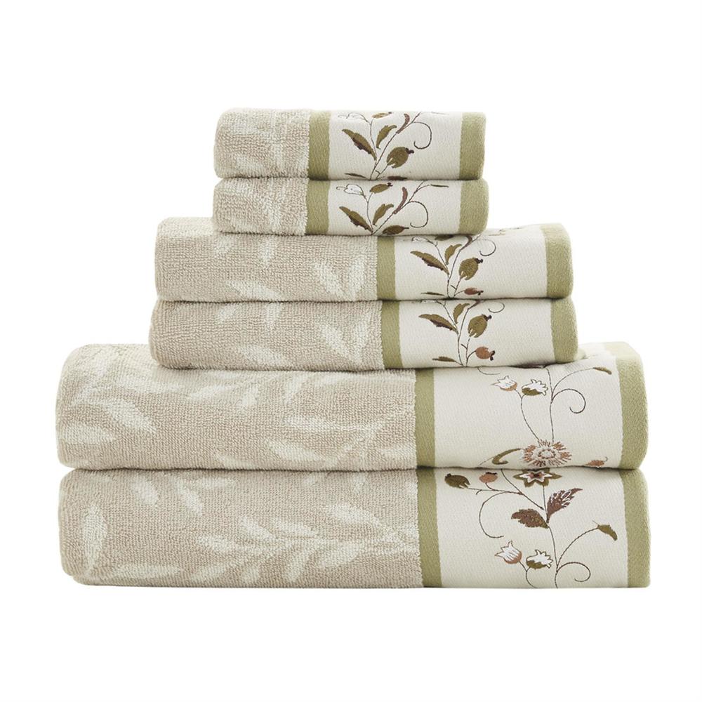 Olliix Madison Park Serene Cotton 6-Piece Towel Set With Green Finish MP73-7907