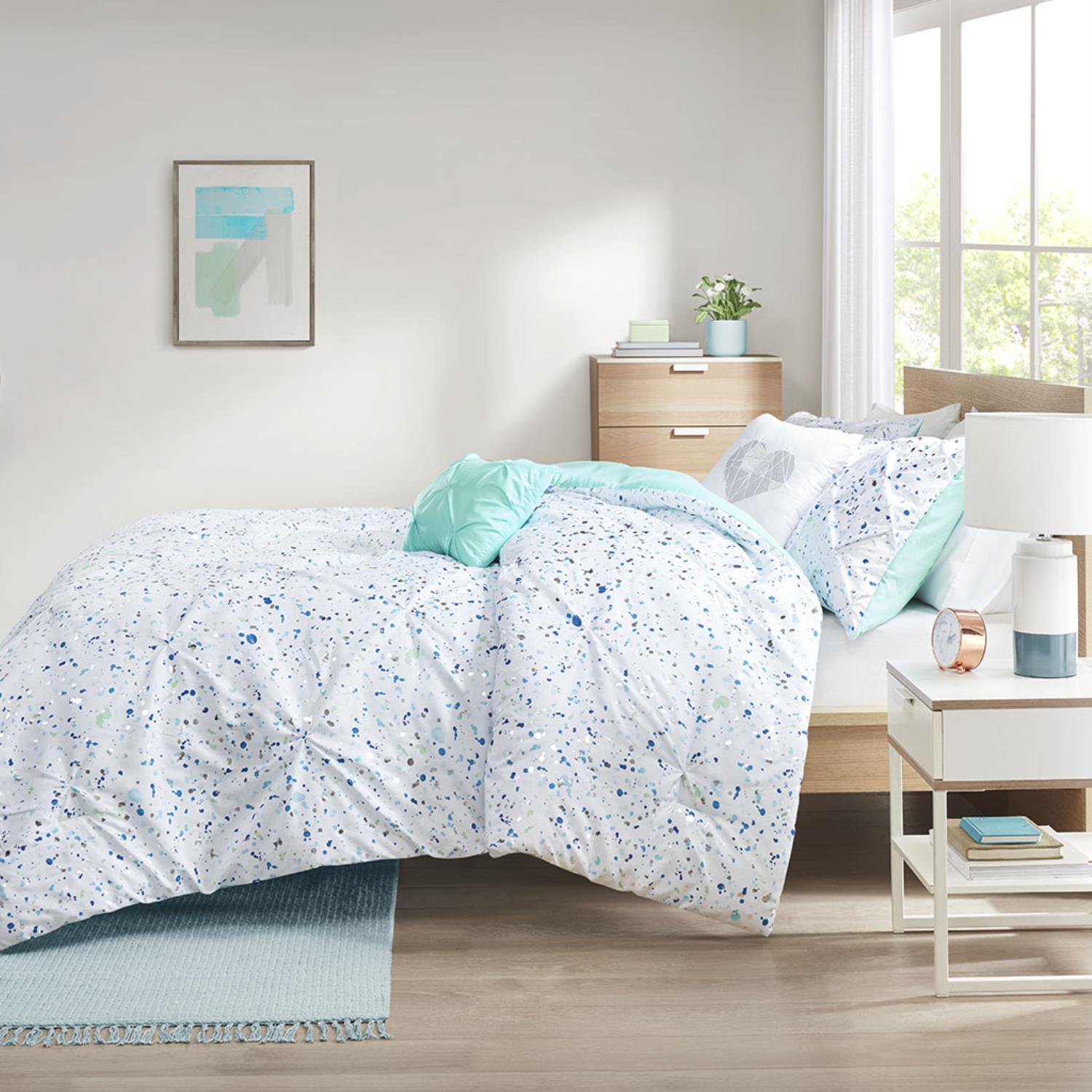 Olliix Intelligent Design Abby Polyester Twin Comforter Set With Aqua blue ID10-2114
