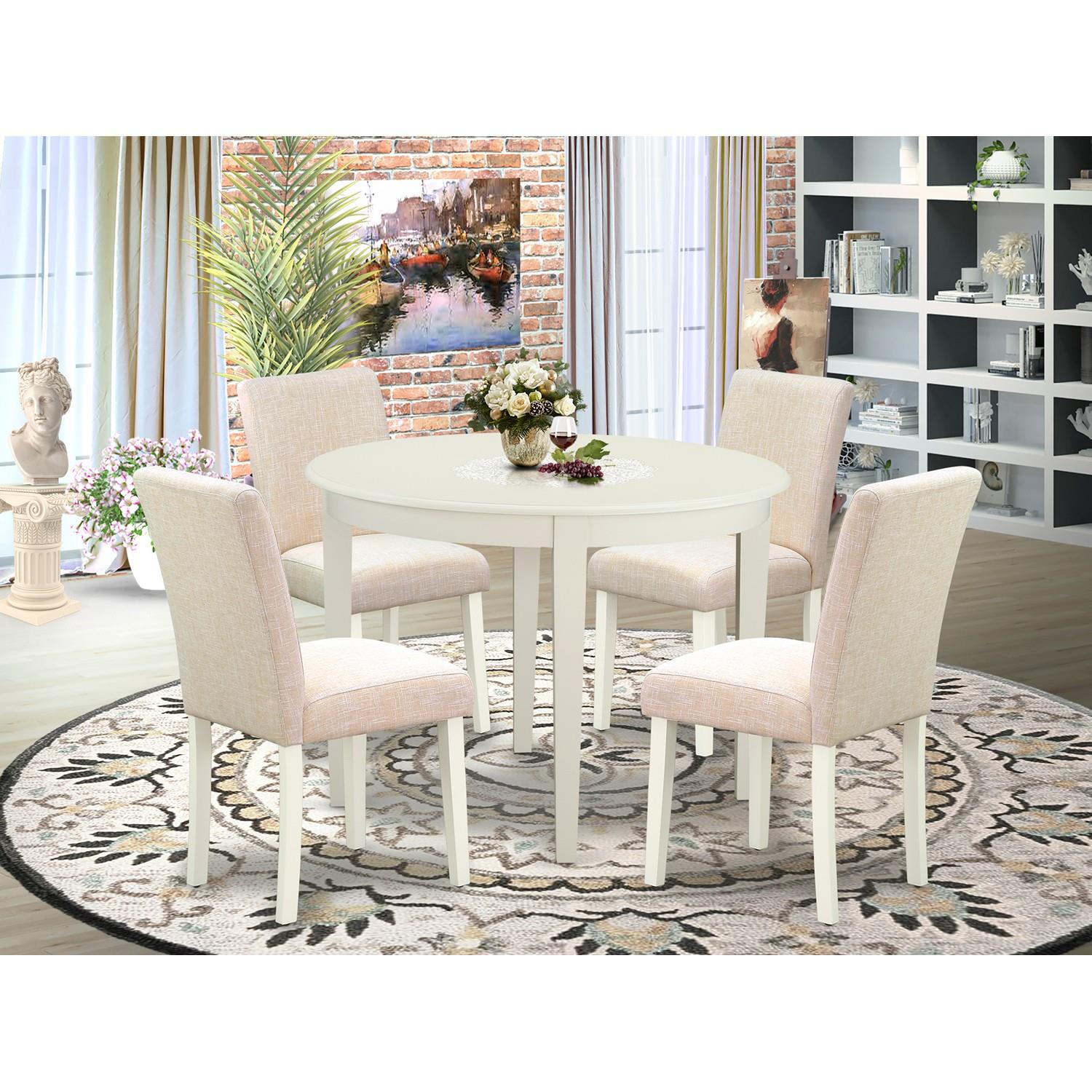 East West Furniture Boston Wood 5-Piece Parson Dining Set BOAB5-LWH-02