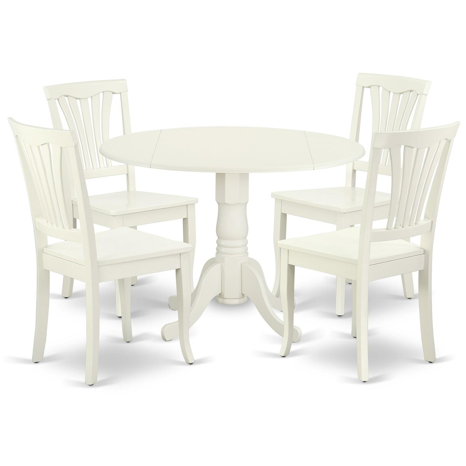 East West Furniture DLAV5-LWH-W 5PC Round 42 inch Table with Two 9-Inch Drop Leaves and 4 vertical slatted Chairs