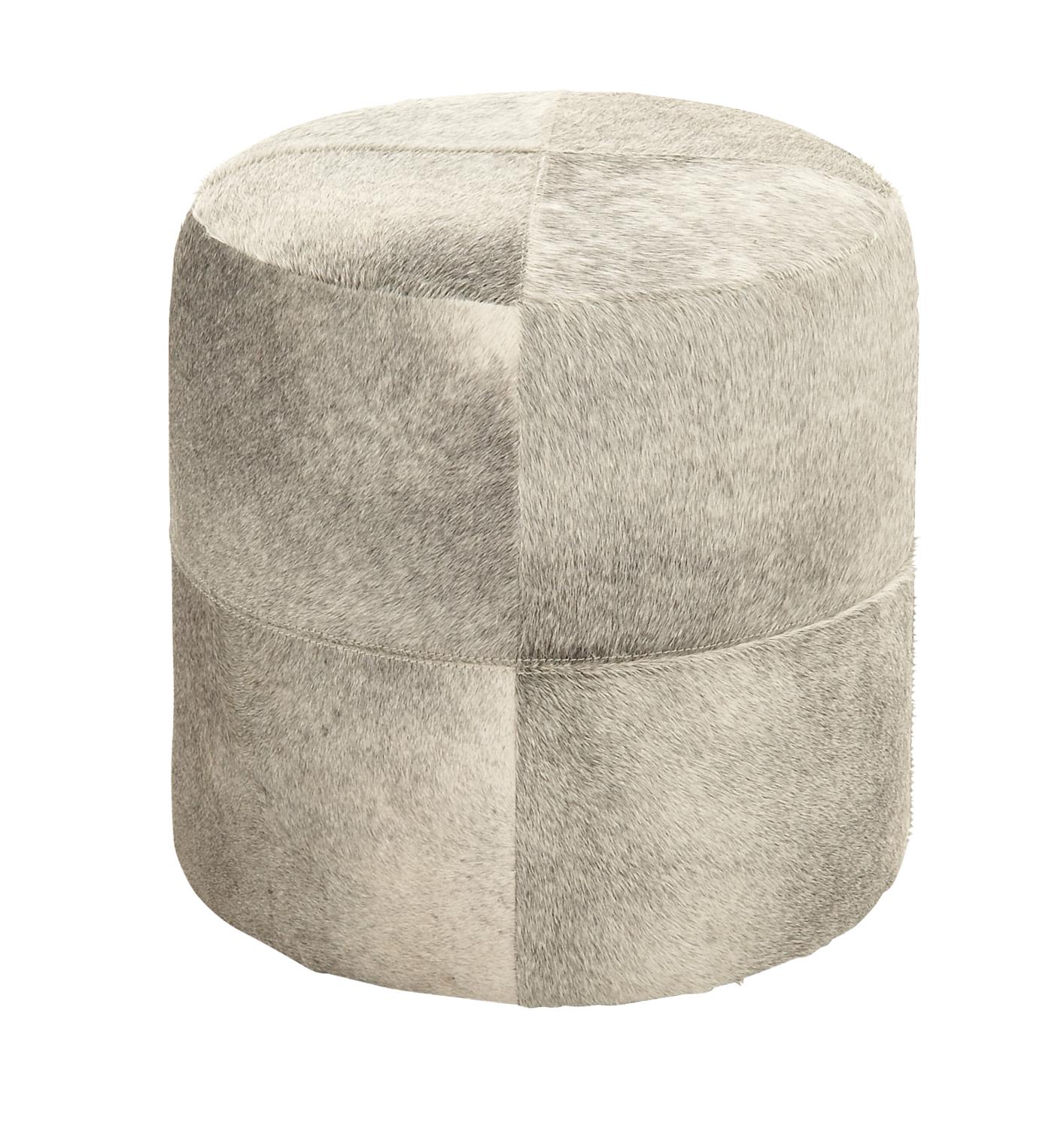 Zimlay Glam Wood And Real Leather Hide Round Ottoman 95923