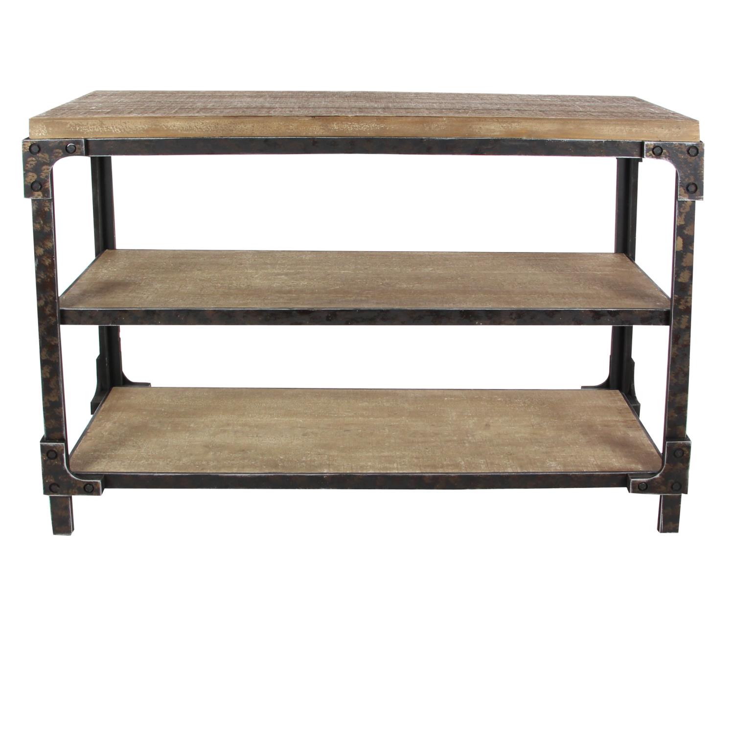Zimlay Rustic Rectangular Three-Tier Wooden Console Table 86001