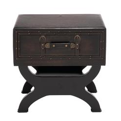 Zimlay Deco 79 Traditional Wood and Leather Square End Table, 22" H x 22" L, Textured Dark Brown Finish