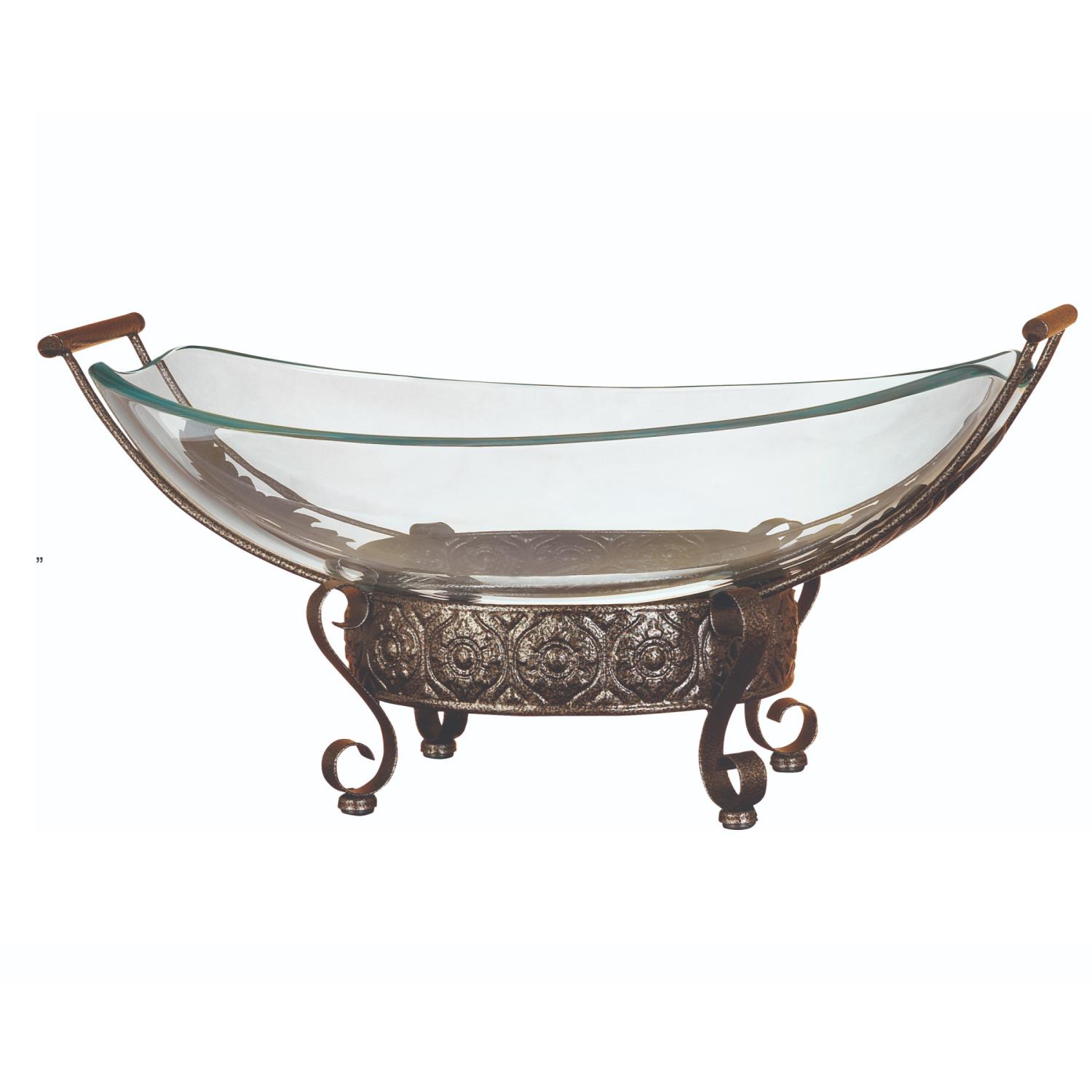 Zimlay Clear Glass Bowl Server With Iron Scroll And Flourished Stand 72259