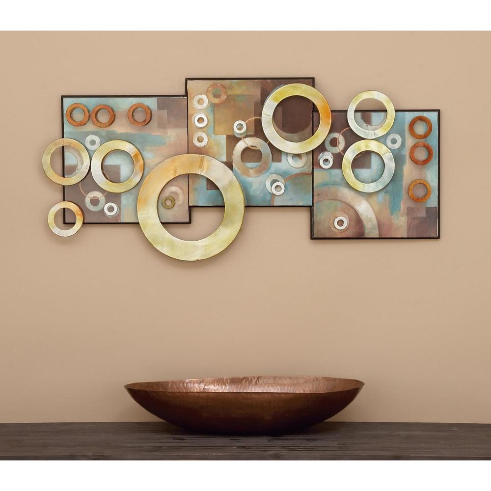 Zimlay Contemporary Iron And Wood Squares And Rings Wall Art 64310