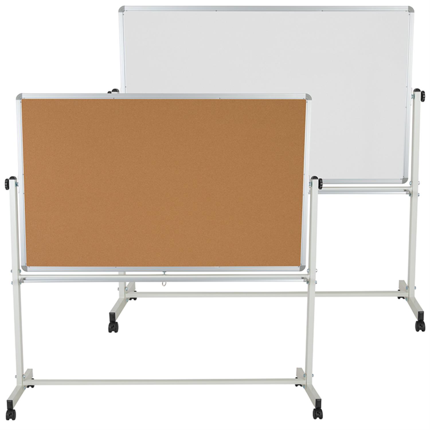 Flash Furniture Flash 64.25"W x 64.75"H Reversible Mobile Cork Bulletin Board and White Board