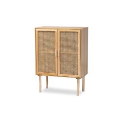 Wholesale Interiors Baxton Studio FM203-008-Natural Wooden-Cabinet Maclean Mid-Century Modern Rattan & Natural Brown Finished Wood 2-Door Storage Cabinet