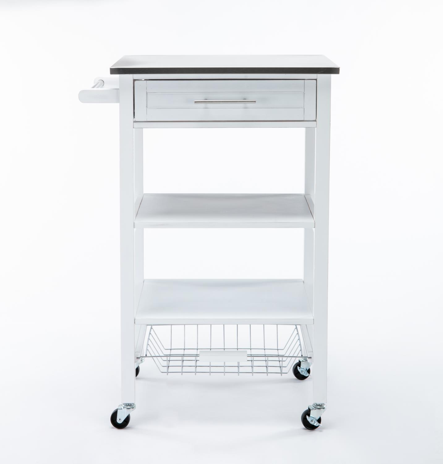 Boraam Hennington Kitchen Cart With Stainless Steel Top, White Wash