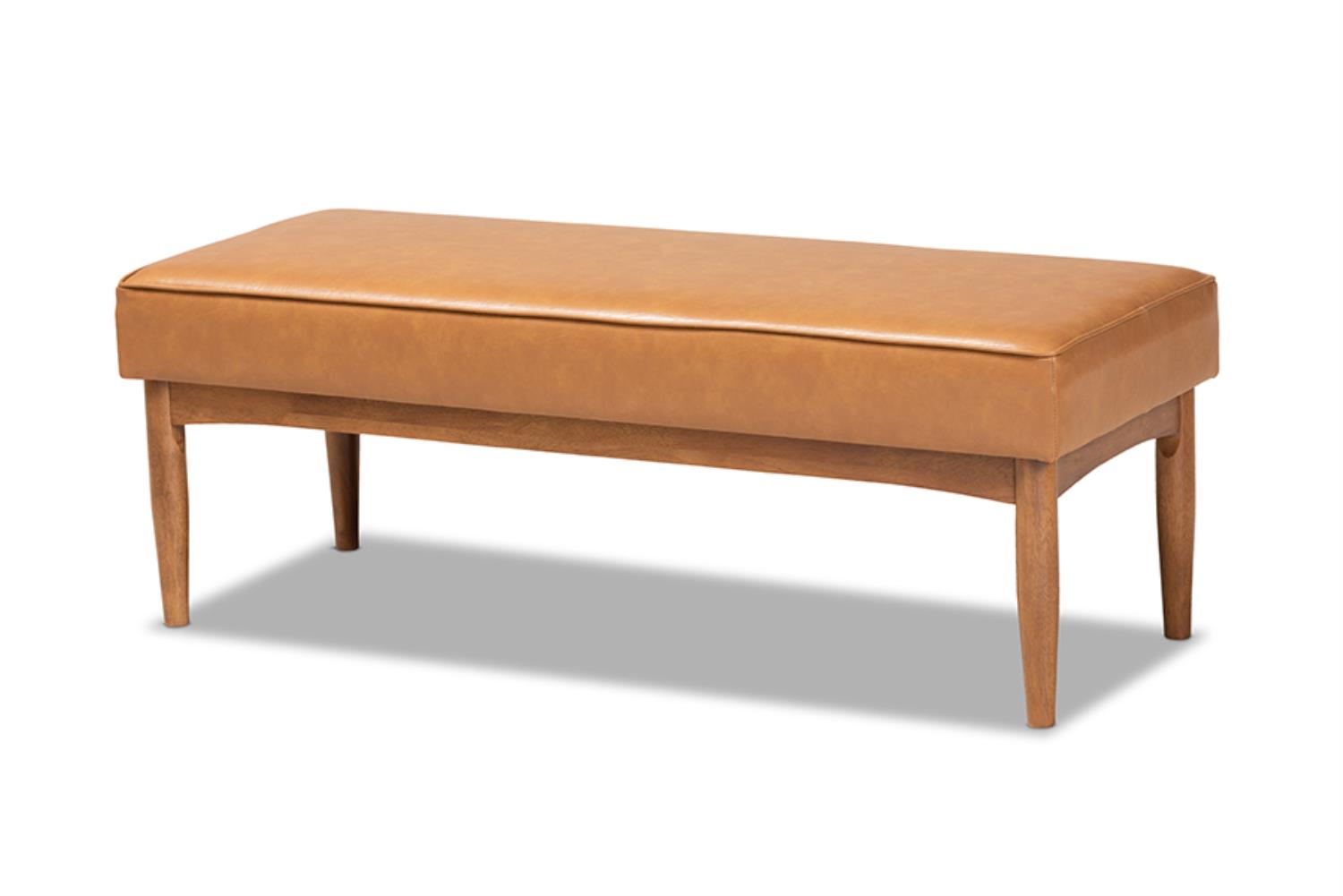 Wholesale Interiors Baxton Studio Arvid Mid-Century Modern Tan Faux Leather Upholstered and Walnut Brown Finished Wood Dining Bench