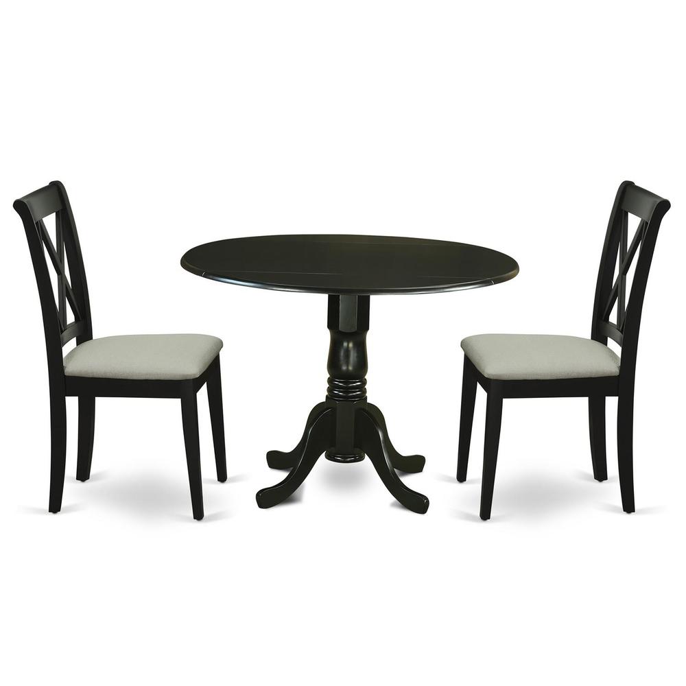 East West Furniture Dublin Wood 3-Piece Dining Set In Black Finish DLCL3-BLK-C