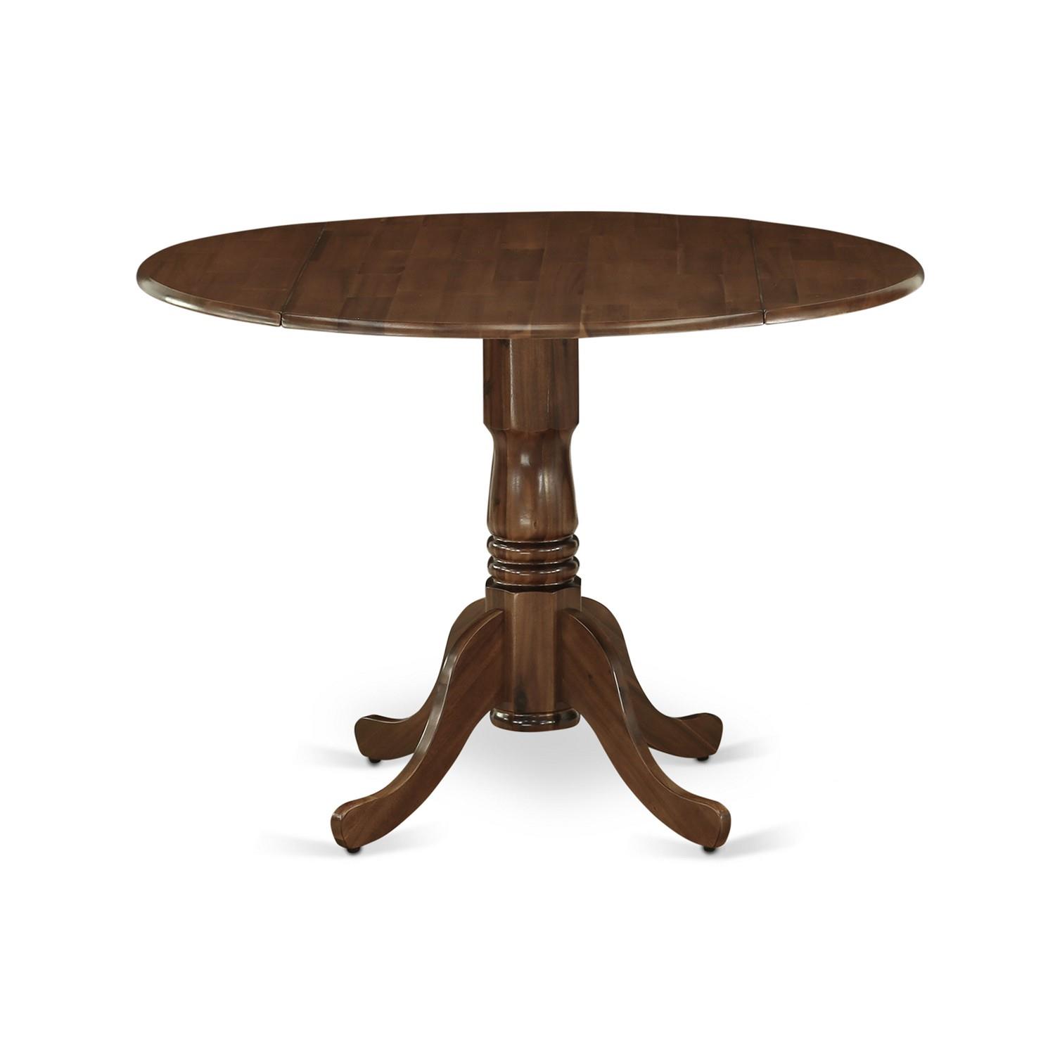 East West Furniture DLT-AWA-TP Dublin Dining Table Made of Rubber Wood with Two 9 Inch Drop Leaves, 42 Inch Round, Walnut Finish