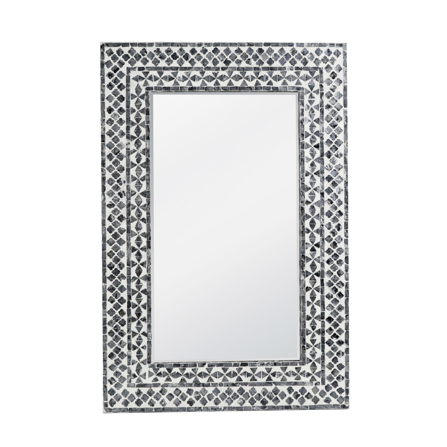 AB Home A&B Home Contemporary Rectangular Capiz Framed Mirror With Black&White 48758