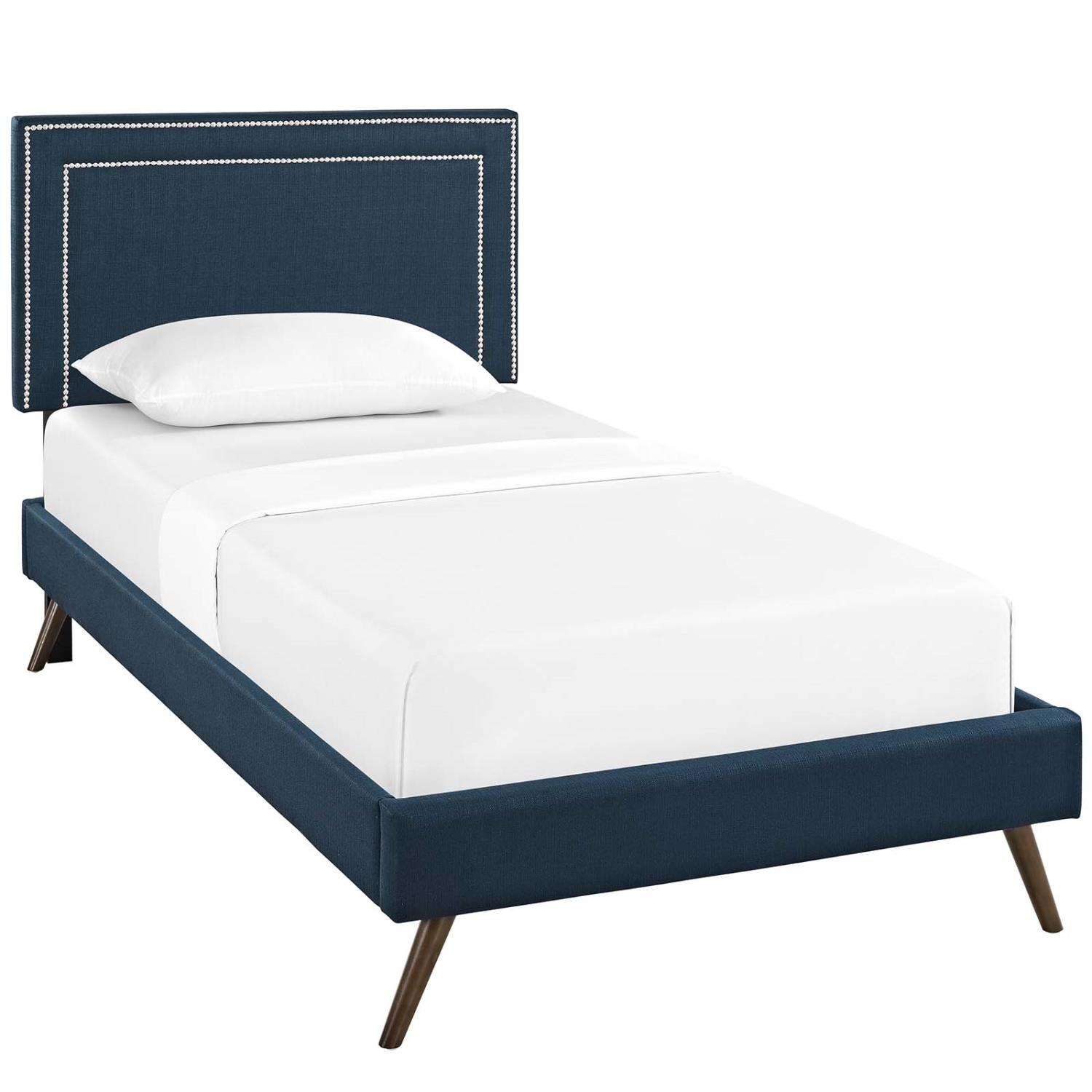 Modway Virginia Twin Fabric Platform Bed With Round Splayed Legs, Azure