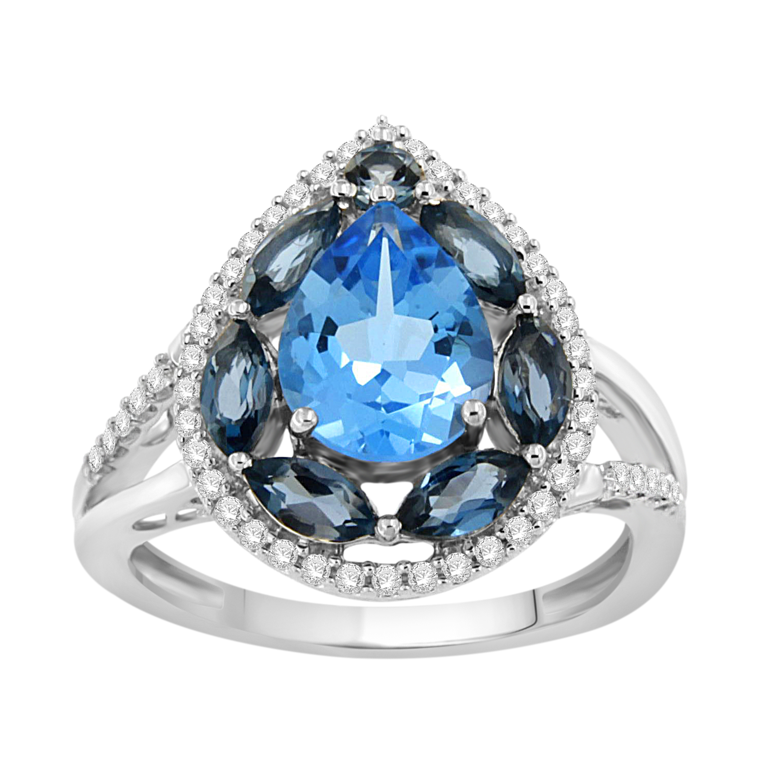 Natalia Drake 3Cttw Blue Topaz & White Topaz Halo Diamond Cocktail Ring