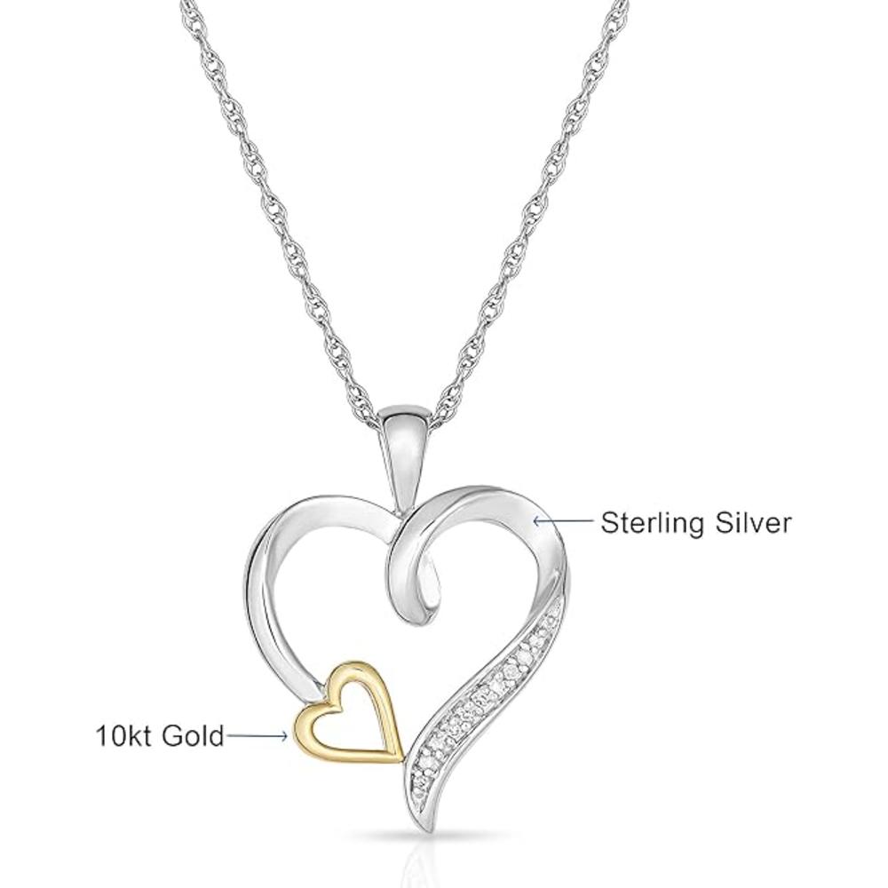 Natalia Drake Sterling Silver and 10k Yellow Gold Genuine Diamond-Accent Pendant Necklace, (.03 cttw,H-I Color, I1-I2 Clarity), 18"