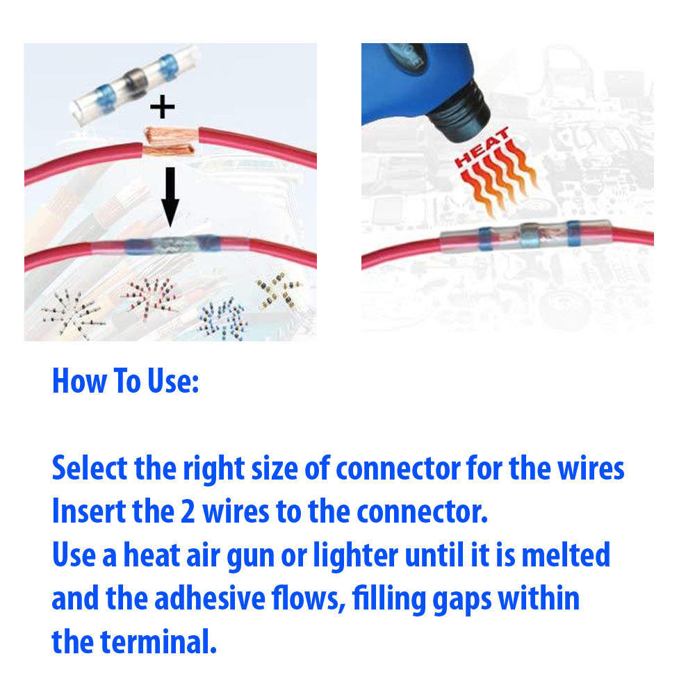Eshoppercity 100 PCS Solder 16-14 AWG Seal Wire Connector Heat shrink Butt Waterproof Blue