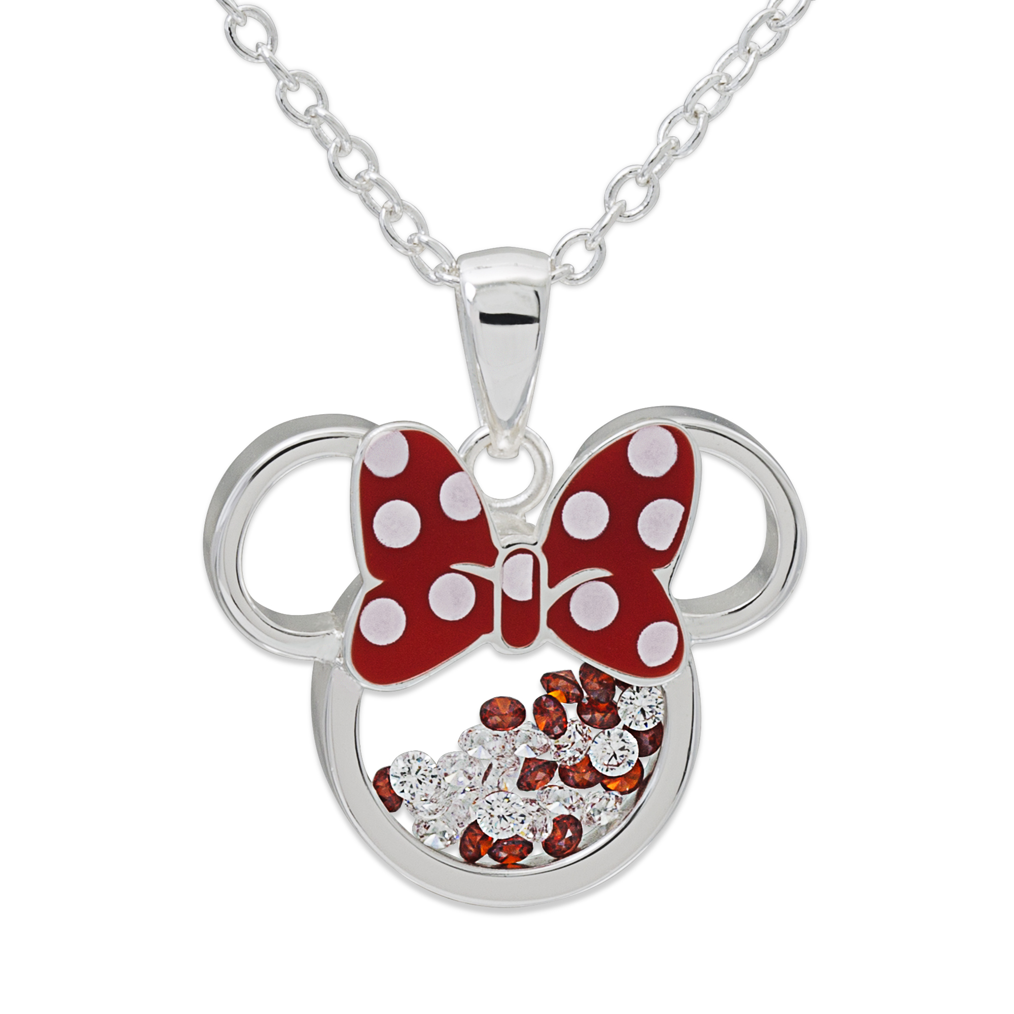 Disney Minnie Mouse Silver Plated Floating Crystals Pendant w/Chain Jewelry