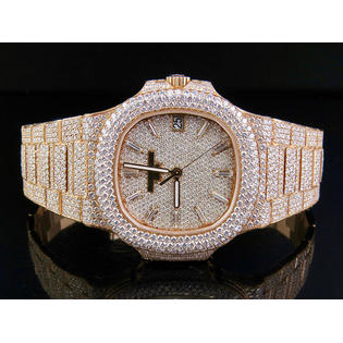 18k Rose Gold Mens Patek Philippe Nautilus 5711 1r 001 Pave Set Diamond Watch