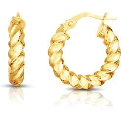 JewelStop 14K Yellow Gold Finish 3x11mm Hoop Earrings, Hinged Clasp