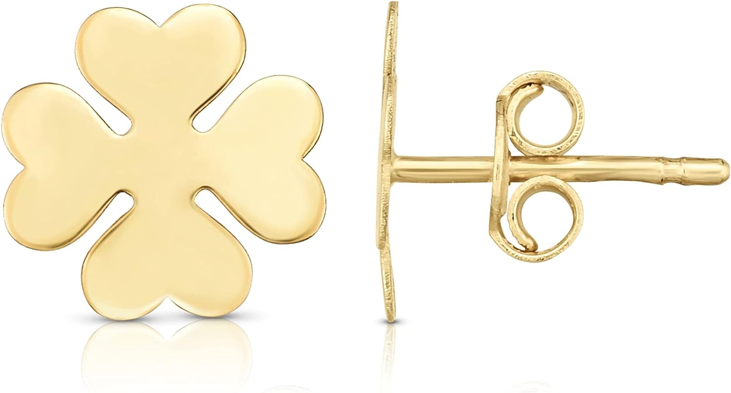 JewelStop 14k Yellow Gold Finish 10mm Polished Post Clover Earrings with Push Back Clasp