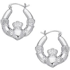 JewelStop 14k White Gold Claddagh Earrings - 20 mm X 3 mm Round, 2.1gr.