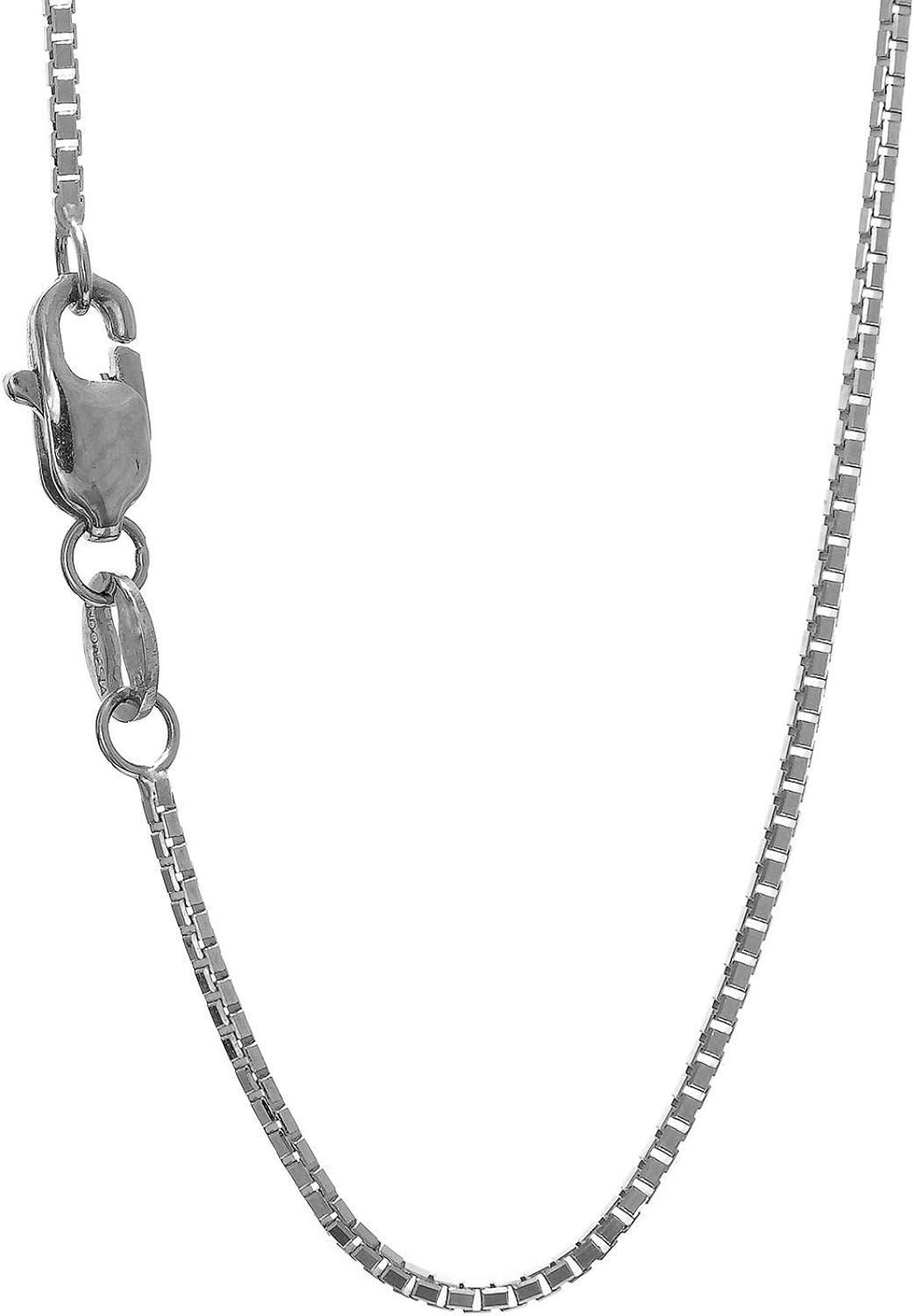 JewelStop 10k Solid White Gold 1.2 mm Octagonal Box Chain Necklace, Lobster Claw Clasp - 20 Inches, 4.8gr.