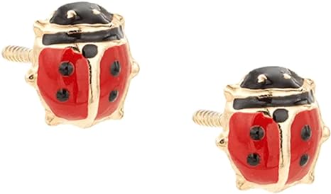 JewelStop 14k Yellow Gold Ladybug Lady Bug Stud Earrings - 5X6mm