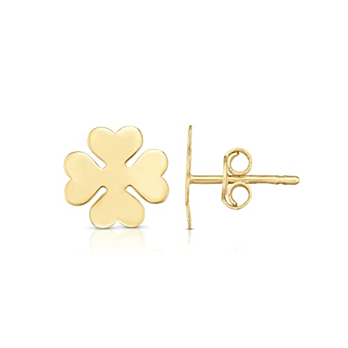 JewelStop 14k Yellow Gold Finish 10mm Polished Post Clover Earrings with Push Back Clasp