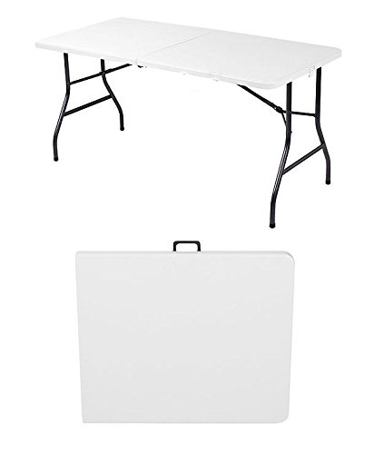 Globe House Products GHP 6'x72" 330-Lbs Rated Portable White Plastic Center-Folding Picnic Table