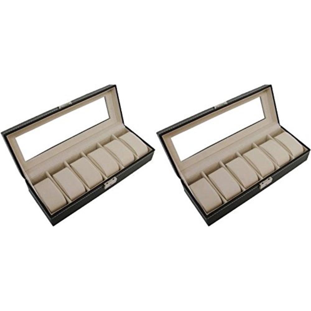 Globe House Products GHP Pack of 2 6 Grid Leather Jewelry Watch Display Organizer Gloss Top