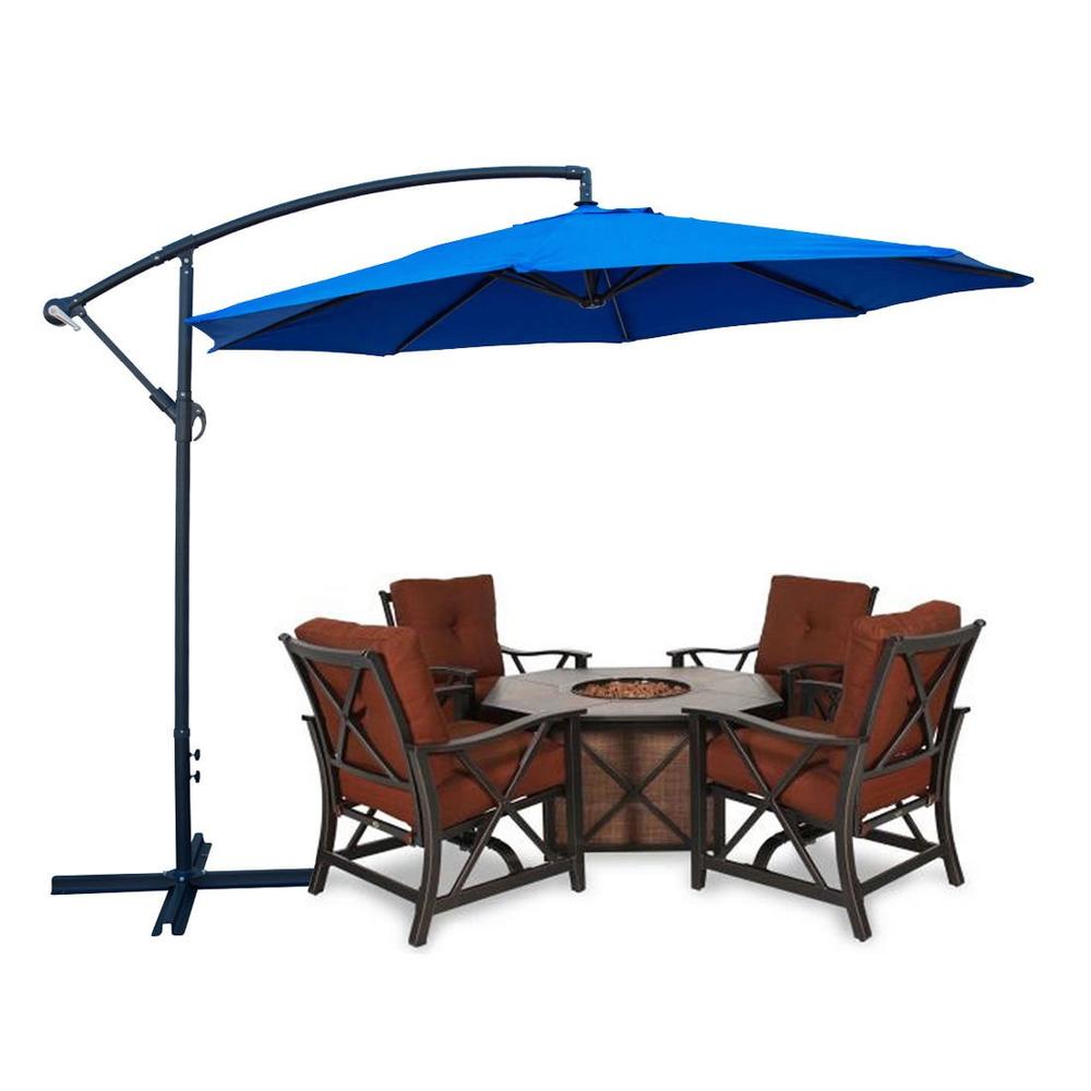 Globe House Products GHP 10ft Blue Aluminum Polyester Patio Offset Hanging Umbrella with Base Stand
