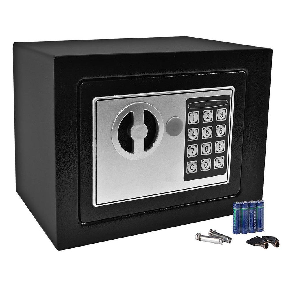 Globe House Products GHP 8.9" X 6.5" X 6.5" Black Solid Steel Digital Electronic Small Safe Box