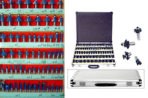 Globe House Products GHP 160pc 1/4" and 1/2" Shank Router Bit Set Cases 3 Blade
