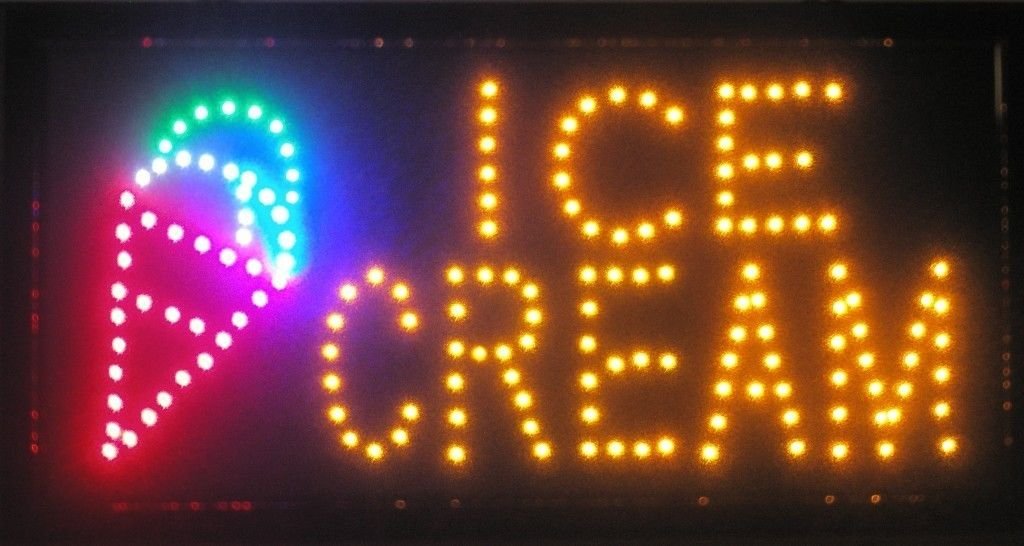 Globe House Products GHP Ultra Bright LED Neon Light Open Ice Cream Cone Yoghurt Sign