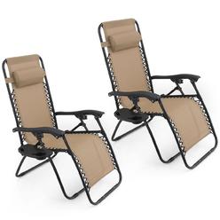 Chaise Lounge Chairs Patio Kmart Globe House Products Ghp Set Of 2 Outdoor Beach Patio 300lbs Capacity Tan Zero Gravity Lounge