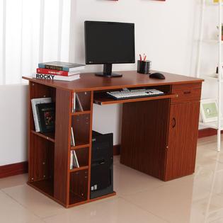 Globe House Products Ghp Walnut Home Office Computer Study Desk