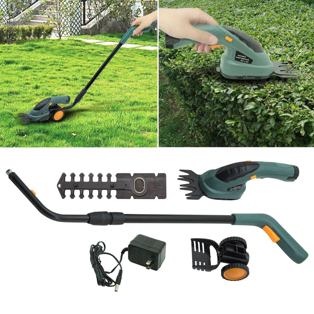 Globe House Products GHP 13.8"lx4.3"x22.8''-35.4" 2-in-1 Electric Cordless 3.6v Yard Lawn Mower Grass Shear Hedge Trimmer
