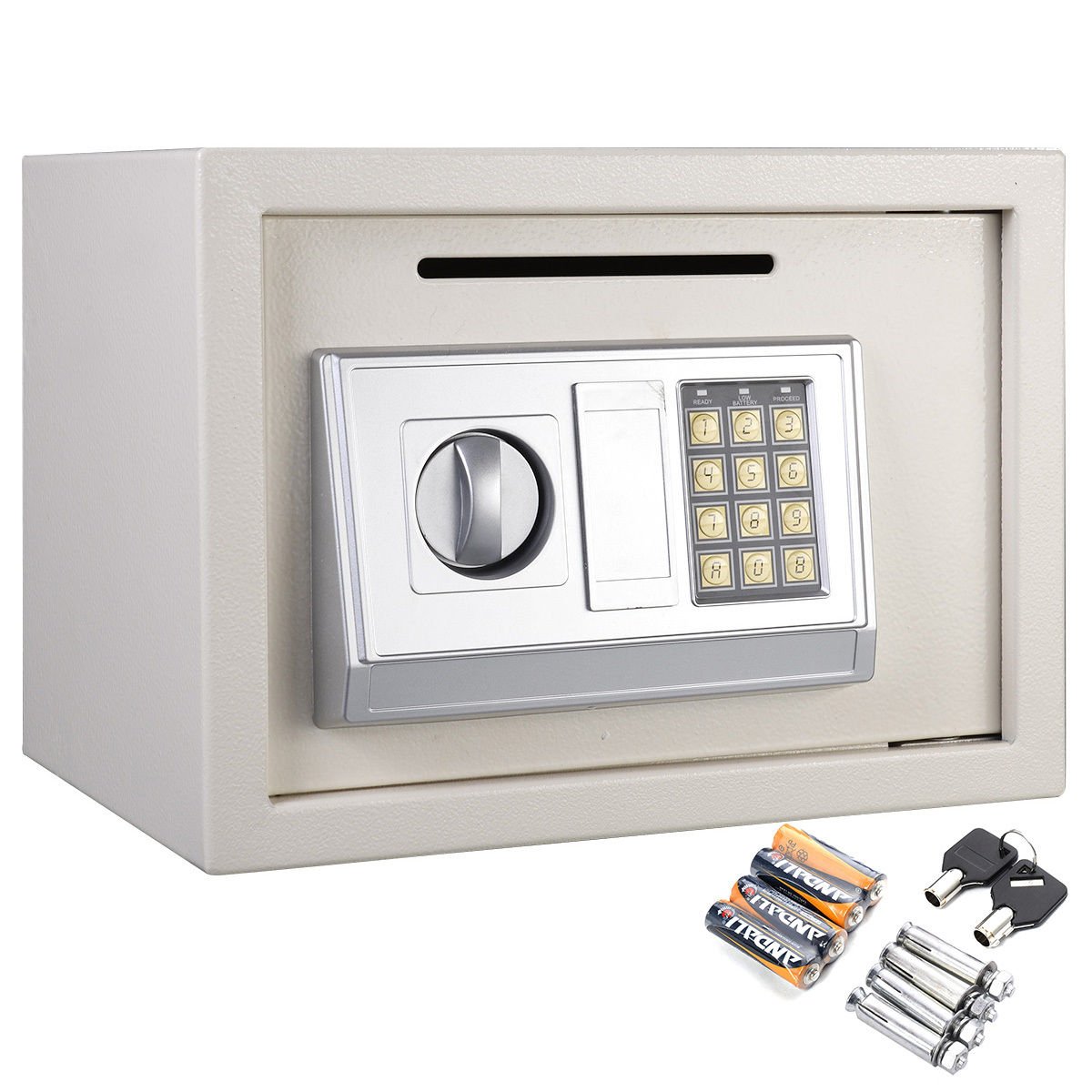 Globe House Products GHP Home Hotel White 14" Digital Depository Drop Jewelry Cash Safe Box